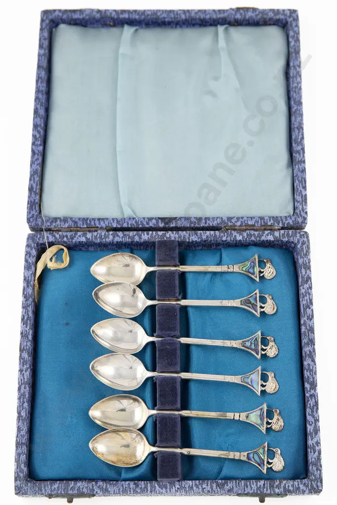 Cased Set Of Six NZ S/S & Paua Shell Coffee Spoons Image 1++