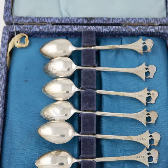 Cased Set Of Six NZ S/S & Paua Shell Coffee Spoons