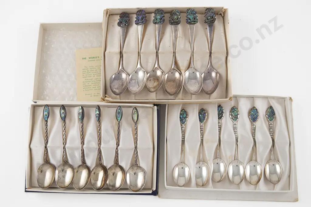 Boxed Set Six S/Plate NZ Coffee Spoons Image 1++