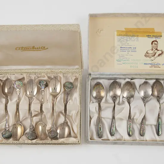 Two Boxed Sets Of Six NZ S/S & Paua Shell Coffee Spoons