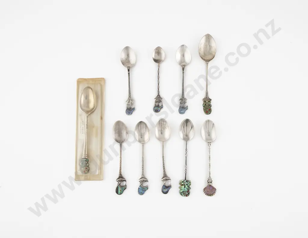 Ten NZ S/S & Paua Shell Spoons Image 1++