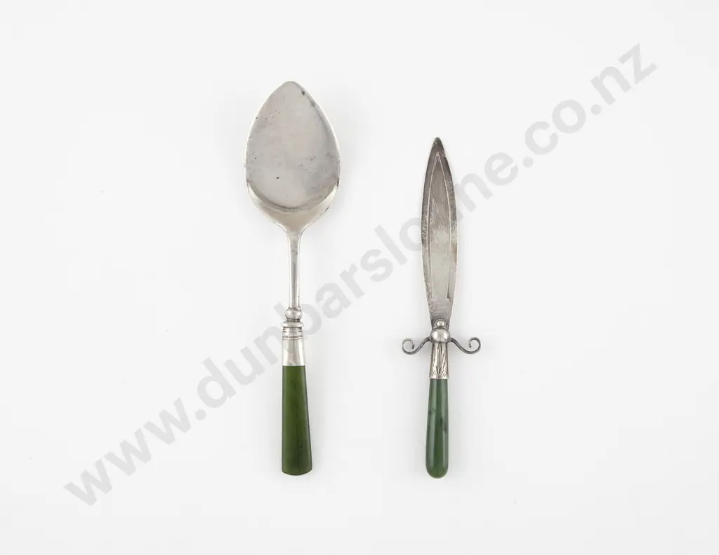 NZ S/S & Greenstone Handled Jam Spoon & Book Marker Image 1++