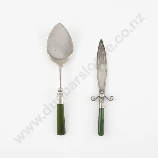 NZ S/S & Greenstone Handled Jam Spoon & Book Marker