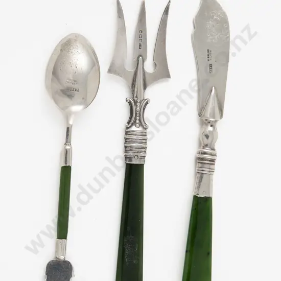 NZ S/S & Greenstone Handled Coffee Spoon & Butter Knife