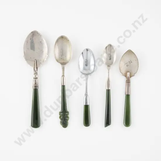 Four NZ S/S & Greenstone Handled Spoons