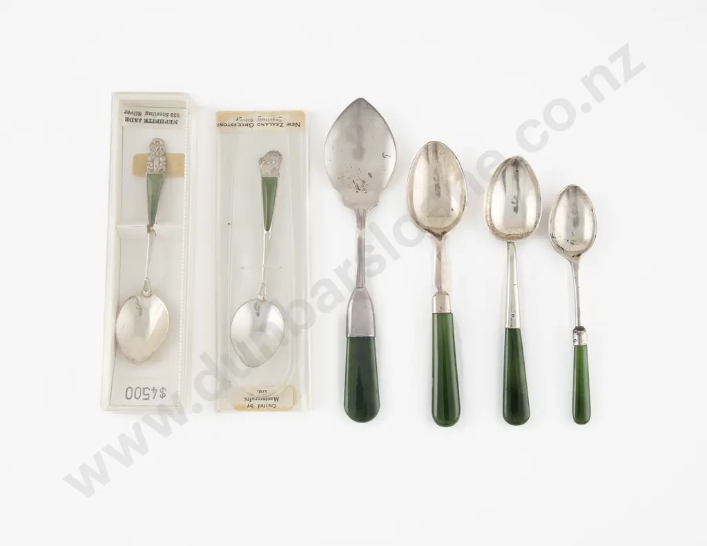 Two NZ S/S & Greenstone Handled Souvenir Spoons Image 1++