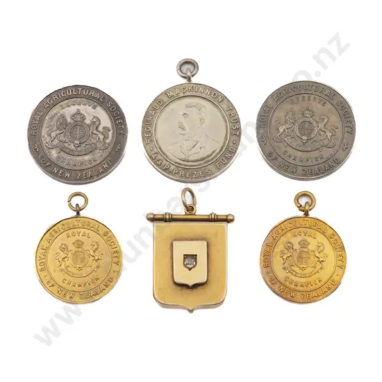 Family Group of Five Southland Agricultural Gold and Silver Medals Together With Presentation Gold/Diamond Departure Locket From The Taieri