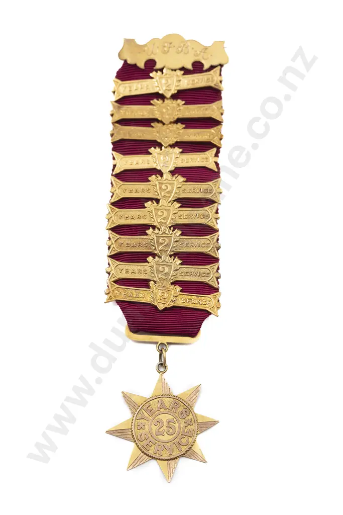U.F.B.A. (United Fire Brigade Association of NZ) 25 Years Service Gold Medal (9ct) Image 1++