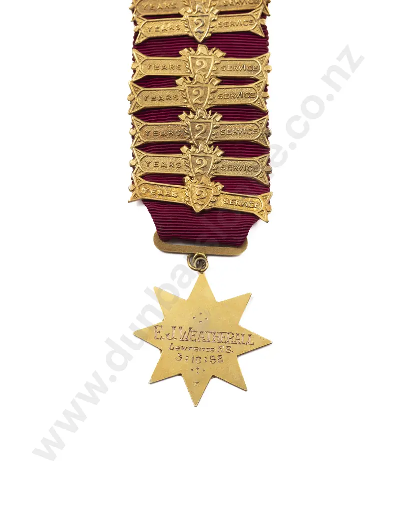 U.F.B.A. (United Fire Brigade Association of NZ) 25 Years Service Gold Medal (9ct) Image 1++