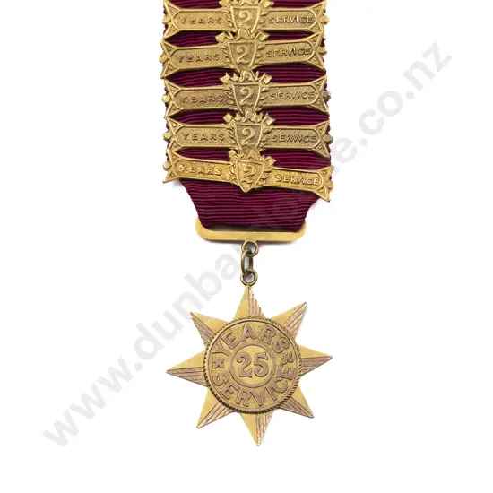 U.F.B.A. (United Fire Brigade Association of NZ) 25 Years Service Gold Medal (9ct)