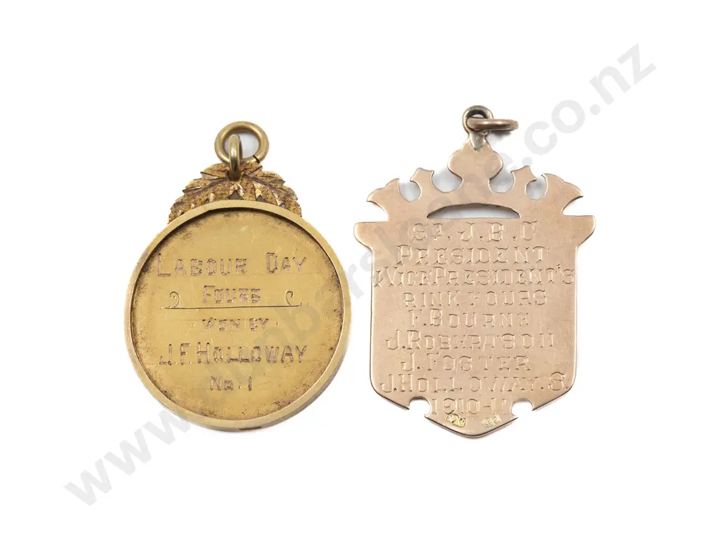 St John’s Bowling Club Wanganui Pair of Fob Prize Medals Image 1++