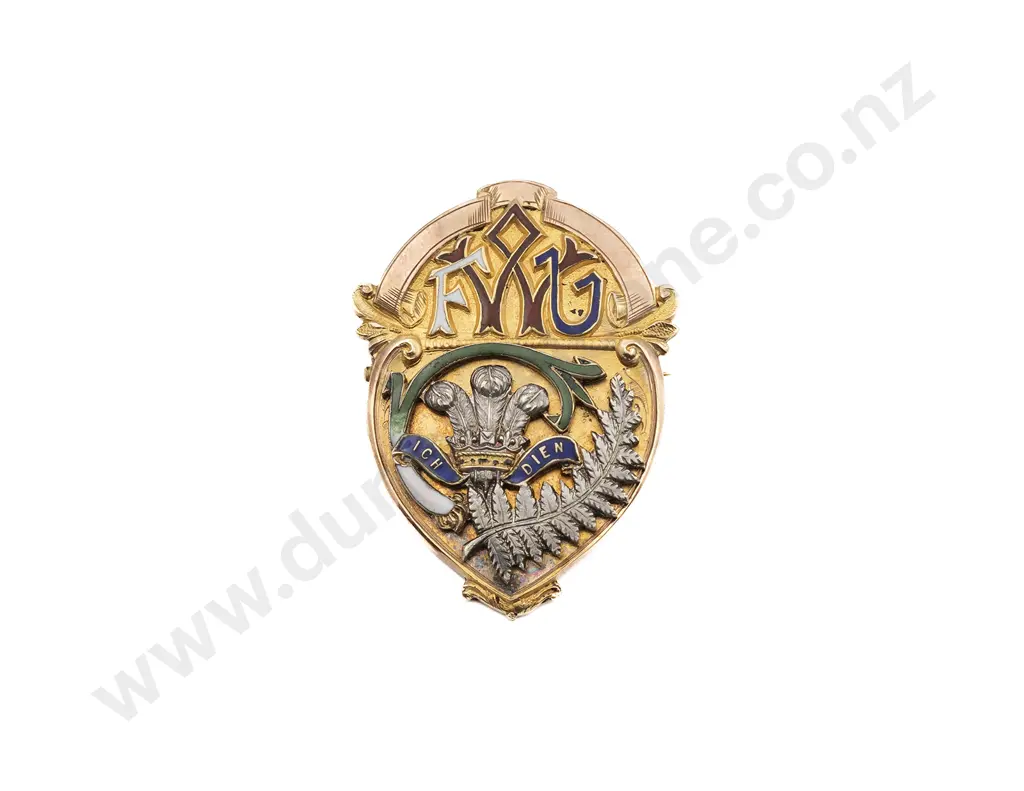 NZ Historical 9ct and Enamel NZ v Wales Rugby Brooch Image 1++