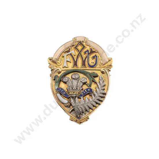 NZ Historical 9ct and Enamel NZ v Wales Rugby Brooch