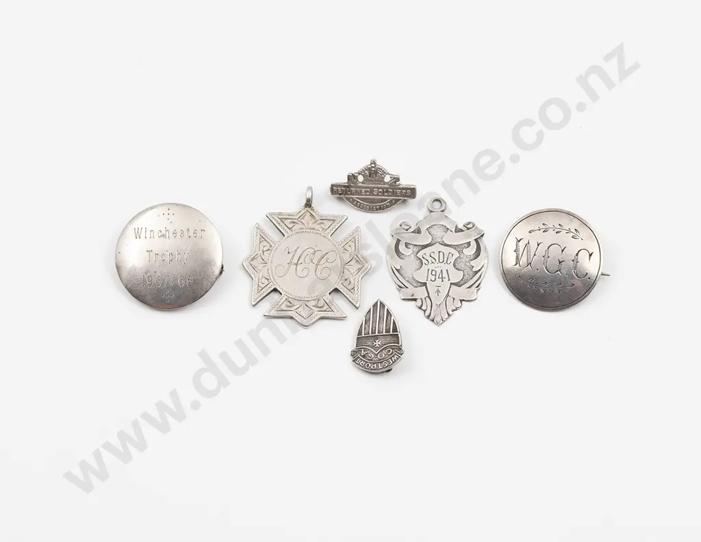 Six NZ Sterling Silver Badges and Fobs Image 1++