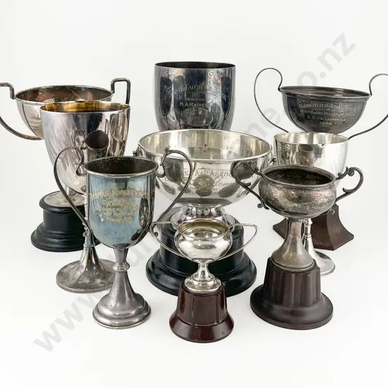 Nine Various NZ S/Plate A & P Prize Trophies