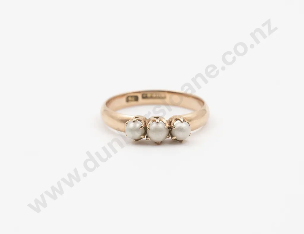 NZ 15ct Three Half Pearl Bridge Ring Image 1++