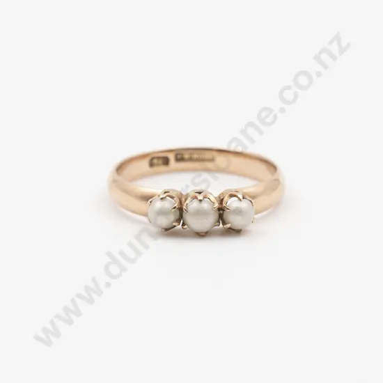 NZ 15ct Three Half Pearl Bridge Ring