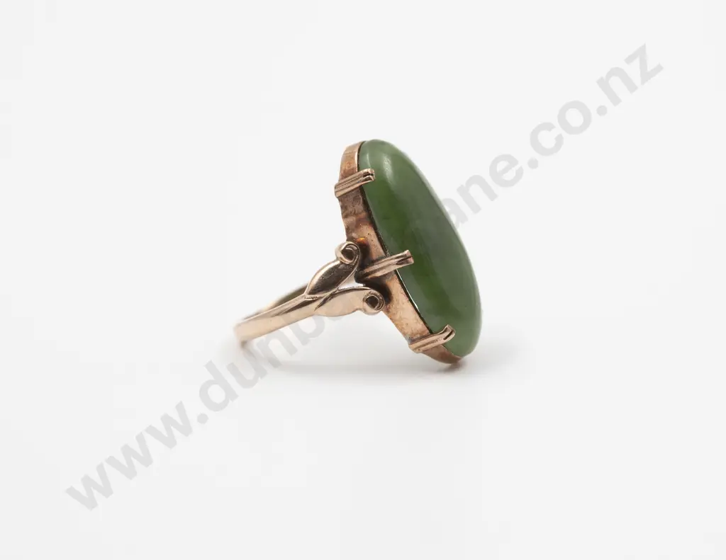 NZ 9ct Greenstone Panel Ring Image 1++