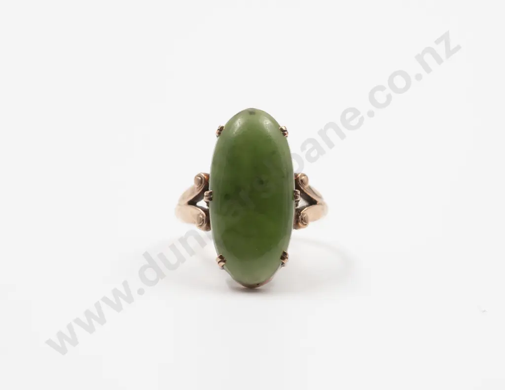 NZ 9ct Greenstone Panel Ring Image 1++