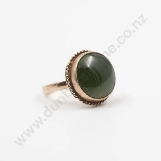 NZ 9ct Circular Greenstone Panel Ring