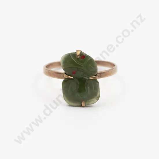 9ct Greenstone Tiki Ring