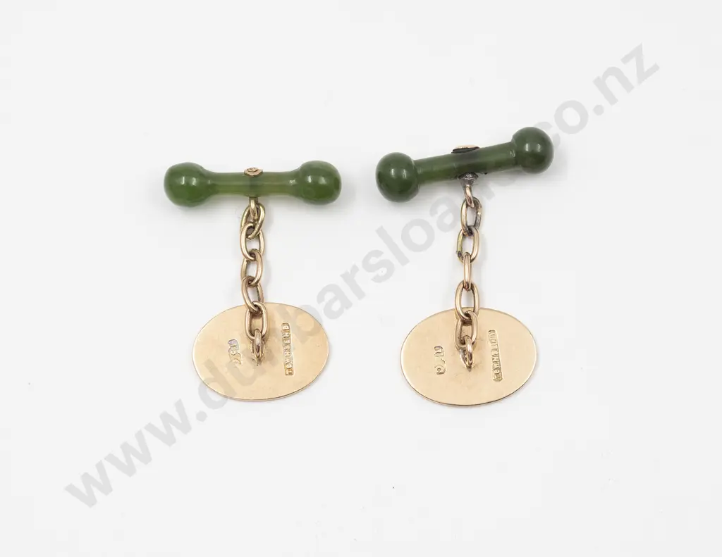 NZ 15ct and Greenstone Cuff Links Image 1++