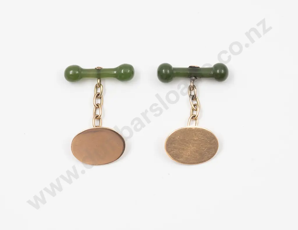 NZ 15ct and Greenstone Cuff Links Image 1++