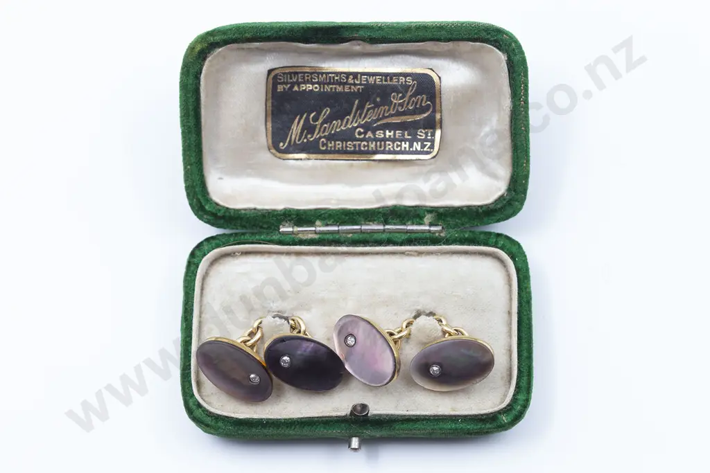 Cased Pair 15ct MOP and Diamond Cuff Links Image 1++