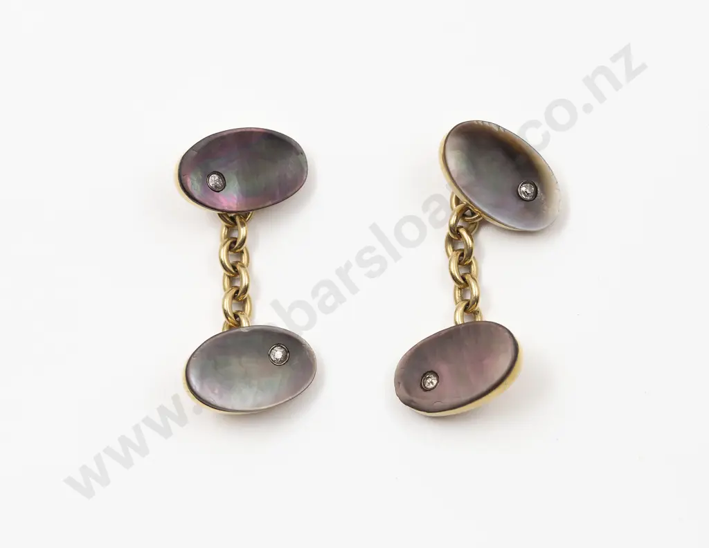 Cased Pair 15ct MOP and Diamond Cuff Links Image 1++