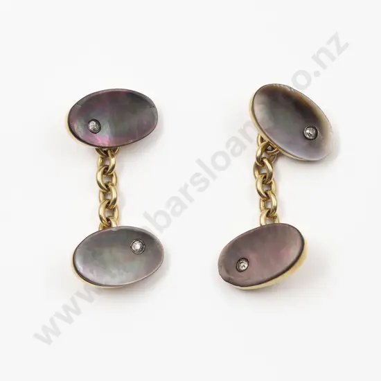 Cased Pair 15ct MOP and Diamond Cuff Links