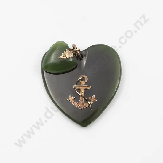 NZ Colonial Greenstone Heart Pendant