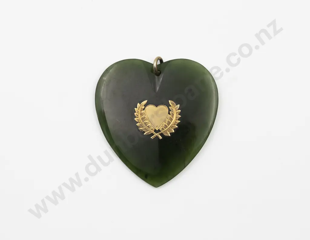 NZ Colonial Large Greenstone Heart Pendant Image 1++
