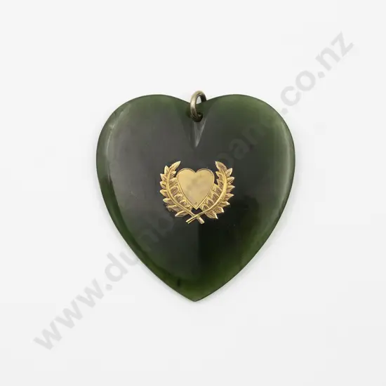 NZ Colonial Large Greenstone Heart Pendant