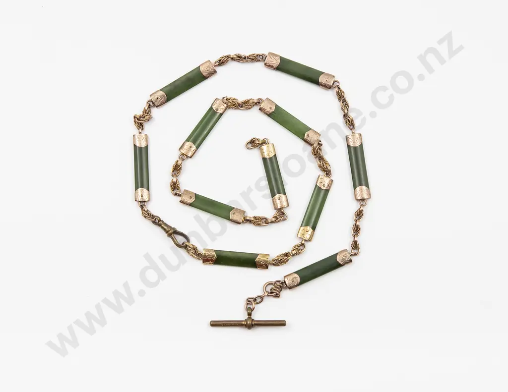 NZ 9ct Two Part Greenstone Rail Albert Chains Image 1++