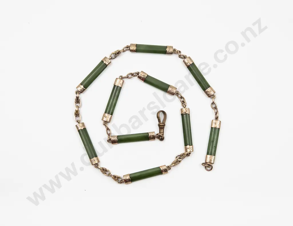 NZ 9ct Greenstone Rail Albert Chain Image 1++
