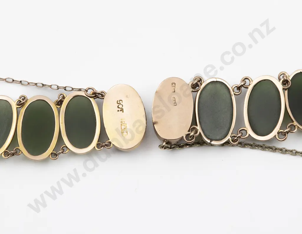 NZ C1870 Colonial Matched Pair 9ct Greenstone Bracelets Image 1++