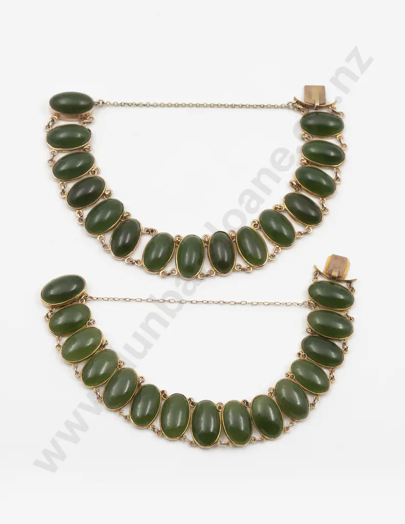 NZ C1870 Colonial Matched Pair 9ct Greenstone Bracelets Image 1++