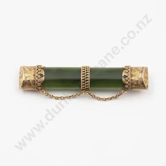 NZ 9ct and Greenstone Bar Brooch