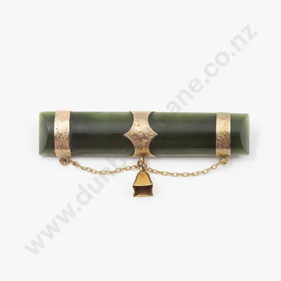NZ 9ct and Greenstone Bar Brooch