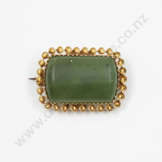 NZ 9ct and Greenstone Panel Brooch