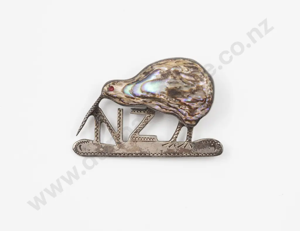 NZ S/S and Paua Kiwi Tourist Brooch Image 1++