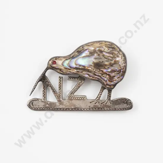 NZ S/S and Paua Kiwi Tourist Brooch