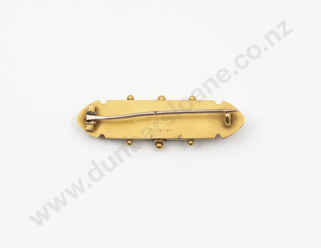 NZ Historical 15ct Etruscan Pattern Bar Brooch Image 1++
