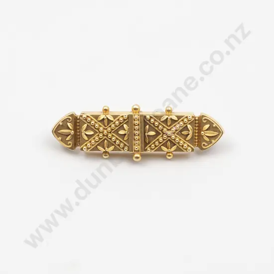 NZ Historical 15ct Etruscan Pattern Bar Brooch