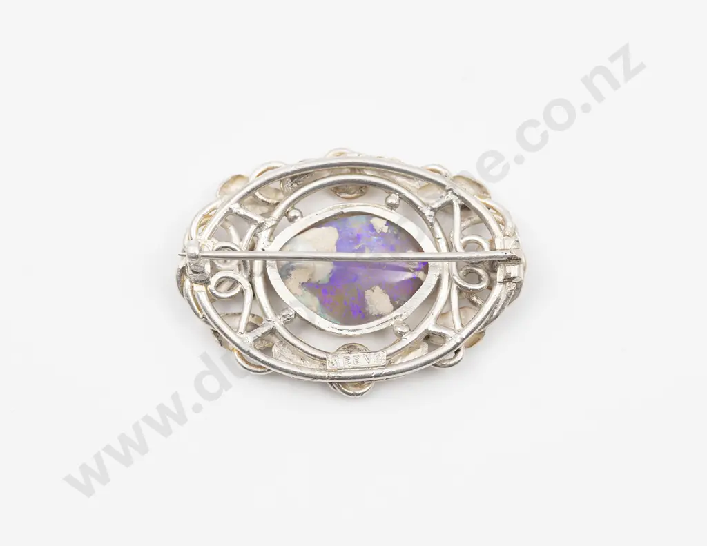 NZ Silver Elsie Reeve (1885-1927) Art Nouveau Design Silver and Opal Brooch Image 1++