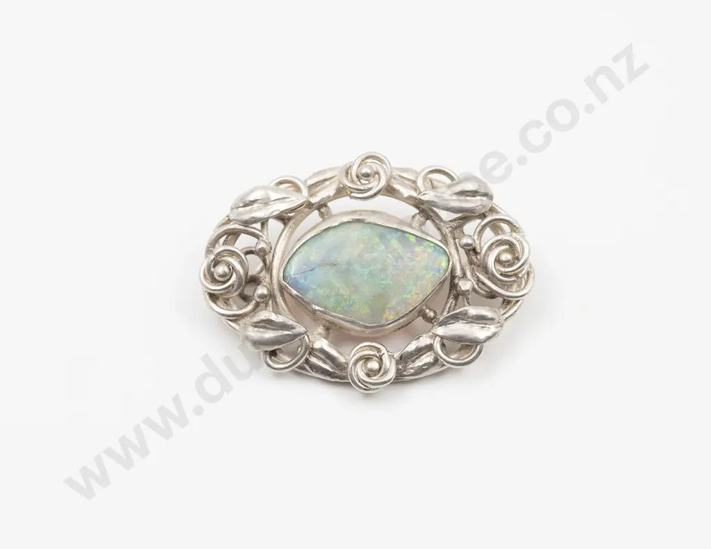 NZ Silver Elsie Reeve (1885-1927) Art Nouveau Design Silver and Opal Brooch Image 1++