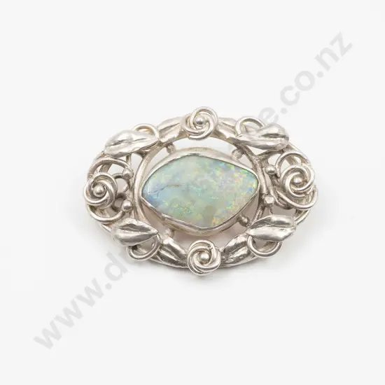 NZ Silver Elsie Reeve (1885-1927) Art Nouveau Design Silver and Opal Brooch