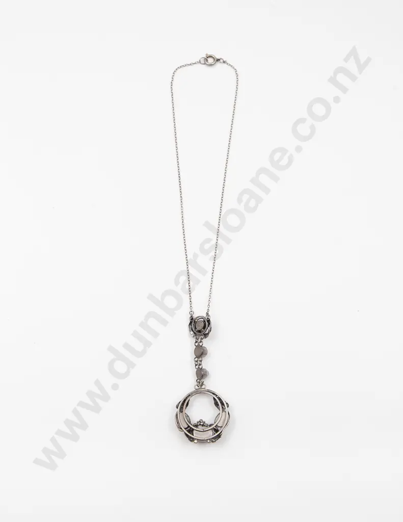NZ Elsie Reeve Jeweller (1885 - 1927) S/S Blue Chalcedony and Pearl Pendant Image 1++