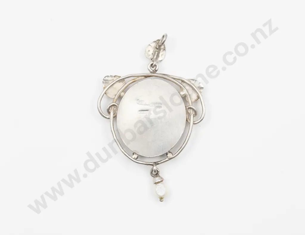 NZ Silver Reuben Watts (1869 - 1940) Auckland Enamel Art Nouveau Pendant Image 1++