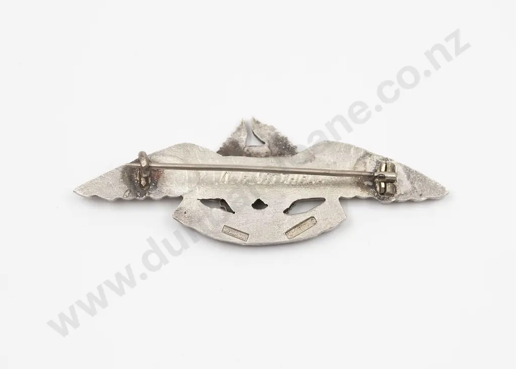 NZ Silver Reuben Watts 1869-1940 WWI Period 'NZ Flying School' Brooch Image 1++